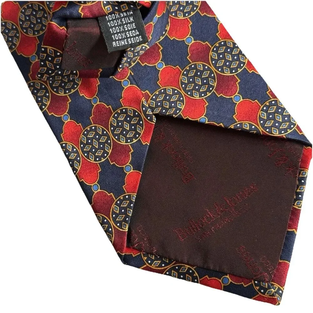 BULLOCK & JONES Navy Blue & Red Geometric Men's Neck Tie 100% Silk 3.75 x 58